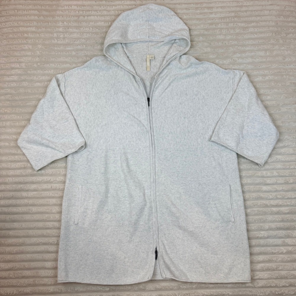 Pure Jill J Jill Cotton Cashmere Short Sleeve Full Zip Hoodie Gray Womens Large